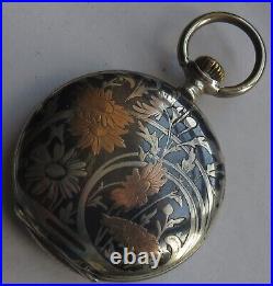 Longines Pocket Watch silver & enamel hunter case 48 mm. In diameter