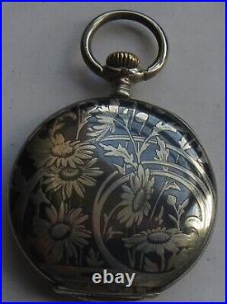 Longines Pocket Watch silver & enamel hunter case 48 mm. In diameter