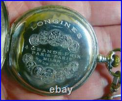 Longines Silver Case Pocket Watch/anitique Solid Silver Chain & Fob