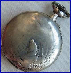 Longines pocket watch open face silver carved case enamel dial