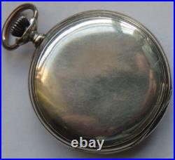 Longines pocket watch silver hunter carved case black enamel dial balance Ok