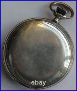 Longines pocket watch silver hunter carved case black enamel dial balance Ok