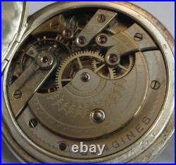 Longines pocket watch silver hunter carved case black enamel dial balance Ok