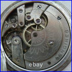 Longines pocket watch silver hunter case enamel dial 50 mm. In diameter