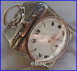 Longines rare pocket watch open face silver carved case 47,5 mm. Aside
