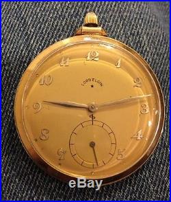 Lord Elgin Pocket Watch 14K Yellow Gold Case