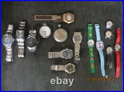 Lot 15 Watch items 14 wrist & 1 Pocket Watch Case includes 3 Vintage Character