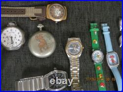 Lot 15 Watch items 14 wrist & 1 Pocket Watch Case includes 3 Vintage Character