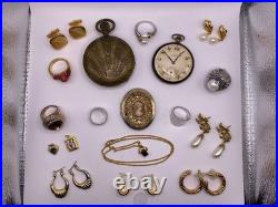 Lot Antique. 800 Silver Pocket Watch & Big Double Hunter Case Gold & Jewelry