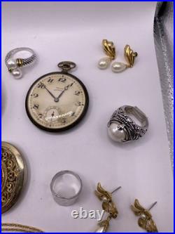 Lot Antique. 800 Silver Pocket Watch & Big Double Hunter Case Gold & Jewelry