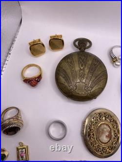 Lot Antique. 800 Silver Pocket Watch & Big Double Hunter Case Gold & Jewelry