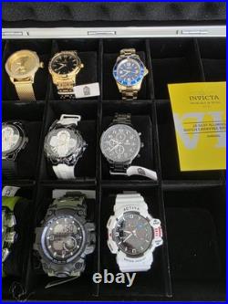 Lot Of 12 Brand New Watches In 18 Slot Hard Case Watch Collection + Pocket Watch