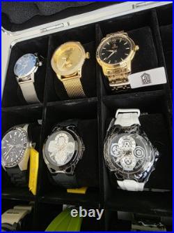 Lot Of 12 Brand New Watches In 18 Slot Hard Case Watch Collection + Pocket Watch