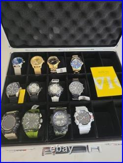 Lot Of 12 Brand New Watches In 18 Slot Hard Case Watch Collection + Pocket Watch