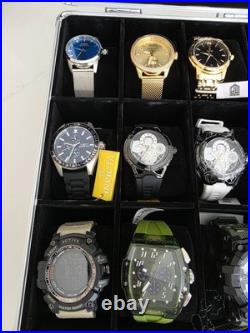 Lot Of 12 Brand New Watches In 18 Slot Hard Case Watch Collection + Pocket Watch