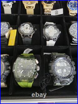 Lot Of 12 Brand New Watches In 18 Slot Hard Case Watch Collection + Pocket Watch