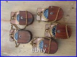 Lot Of 5 Pcs Vintage Antique Marine Anchor Brass Pocket Watch With Leather Case