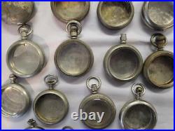 Lot of 16 18 Size Pocket watch cases, Silveroid, Silverine, Nickel, From Estate