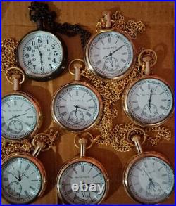 Lot of 8 vintage elgin pocket Watch Collectible Antique Brass Pocket Watch GIFT