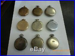Lot of 9 Elgin Art Deco Pocket Watches Some Gold Filled Cases Nice