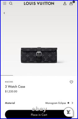 Louis Vuitton Monogram Eclipse 3 Watch Case M43385 Retails $1,220