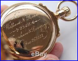 MAGNIFICENT 18K GOLD HUNTER CASE P/W. Circa 1882. RAILROAD GRADE. In GRO