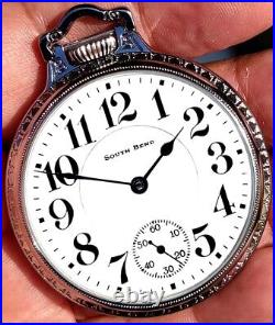 MINT 16 SIZE SILVER PLATED Railroad POCKET WATCH SOUTH BEND. Pl. Watch VIDEO