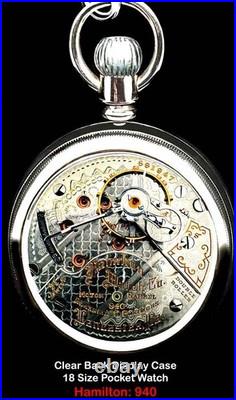 MINT 18 Size High End Railroad Display Case Pocket Watch Hamilton 940. Working