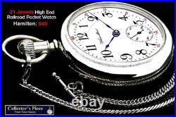 MINT 18 Size High End Railroad Display Case Pocket Watch Hamilton 940. Working