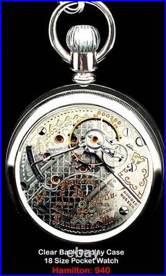 MINT 18 Size High End Railroad Display Case Pocket Watch Hamilton 940. Working