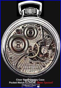 MINT Display Back Railroad Silver Plate Case Pocket Watch ILLINOIS Bunn Special