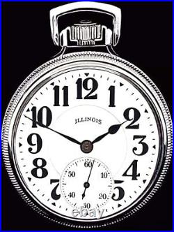 MINT Display Back Railroad Silver Plate Case Pocket Watch ILLINOIS Bunn Special