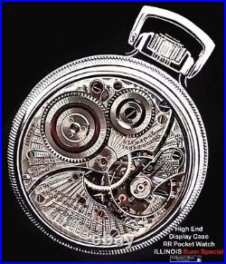 MINT Display Back Railroad Silver Plate Case Pocket Watch ILLINOIS Bunn Special