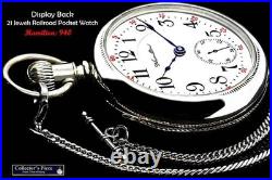 MINT High End Railroad Display Case 21 Jewels Pocket Watch Hamilton 940 Working