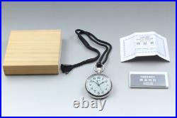 MINT in Wooden Box SEIKO 7C21-0AA0 Railway Pocket Watch Silver From JAPAN