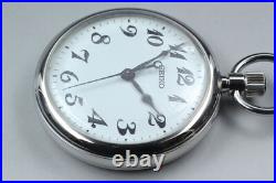 MINT in Wooden Box SEIKO 7C21-0AA0 Railway Pocket Watch Silver From JAPAN