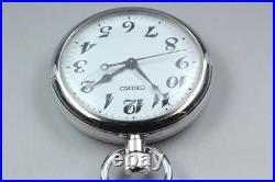 MINT in Wooden Box SEIKO 7C21-0AA0 Railway Pocket Watch Silver From JAPAN
