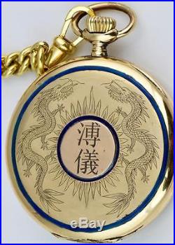 MUSEUM 18k gold&enamel Dragons case Longines CHRONOMETER watch. Chinese market