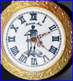 MUSEUM antique Gold plated chased case Memento Mori watch. SKELETON on the dial