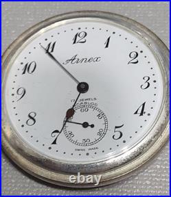 Man's Arnex Sterling Silver Hunter Pocket Watch 17 Jewel 50mm