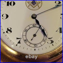 Masonic 1926 Elgin Pocket Watch 16s 15j Model 7 Wadsworth Openface Case Works
