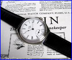 Mens BIG 1896 Antique Elgin USA 6 Size Silverode Case Enamel Dial Wire Lug Watch
