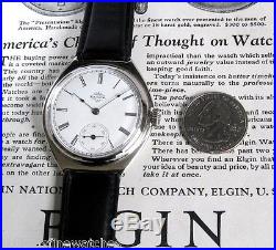 Mens BIG 1896 Antique Elgin USA 6 Size Silverode Case Enamel Dial Wire Lug Watch