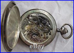 Minerva Chronograph Pocket watch open face silver case 52,5 mm in diameter