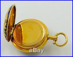 Miniature pocket watch case only, 18K gold, diamond set & enamelled rf28065