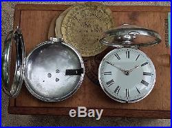 Mint 1836 English verge fusee silver pair case pocket watch by John Pearson