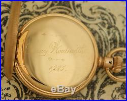 Minty 1895 SOLID 14K YELLOW GOLD Elgin ENGRAVED STAG Hunting Case Pocket Watch