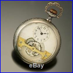 Mobilus Tourbillion Pocket Watch 16 Size Silver Floral Embossed Case Ca1895