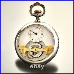 Mobilus Tourbillon Pocket Watch with Superb Floral Embossed 16-Size Silver Case