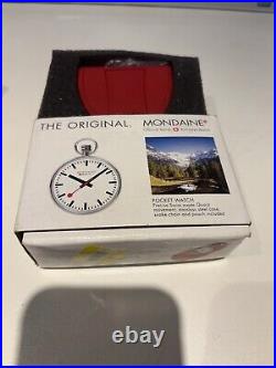 Mondaine Pocket Watch, Complete With Box, Leather Case, Snake Chain & Inserts